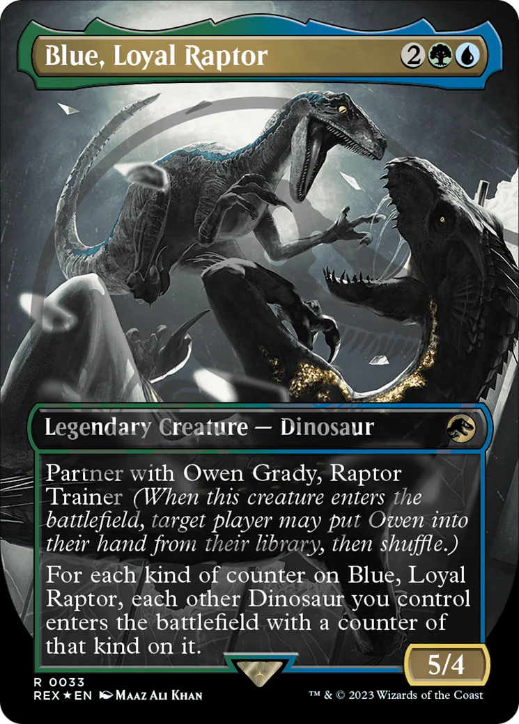 Blue, Loyal Raptor (Borderless) (Emblem) (REX-033) Foil - Jurassic World Collection
