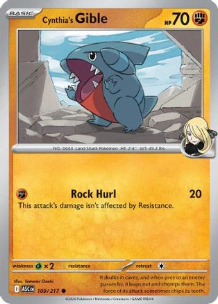 Cynthia's Gible 109  - Reverse Holofoil ME Ascended Heroes - Common