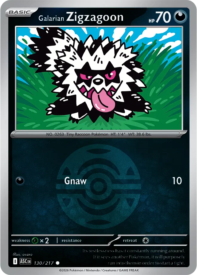 Galarian Zigzagoon (Dusk Ball) 130  - Reverse Holofoil ME Ascended Heroes - Common