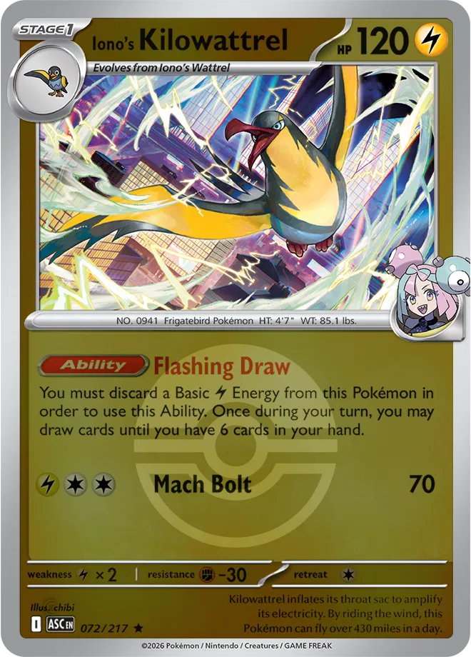 Iono's Kilowattrel (Poke Ball) 072  - Reverse Holofoil ME Ascended Heroes - Rare