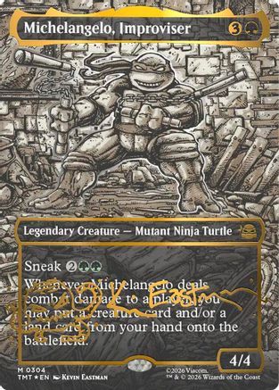 Michelangelo, Improviser (Borderless) (Gold-Stamped Signature) (TMT-304)  Foil - Teenage Mutant Ninja Turtles
