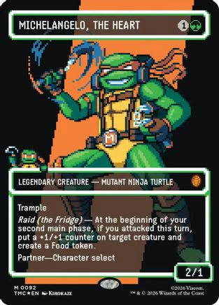 Michelangelo, the Heart (0092) (Borderless) (Surge Foil) (TMC-092)  Foil - Commander: Teenage Mutant Ninja Turtles