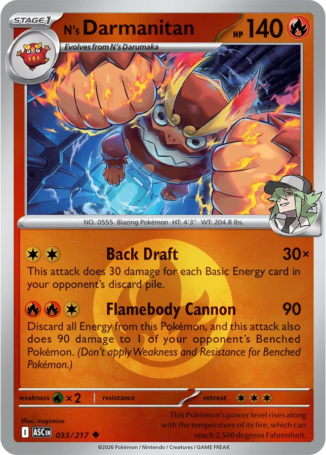 N's Darmanitan (Energy Symbol Pattern) 033  - Reverse Holofoil ME Ascended Heroes - Uncommon