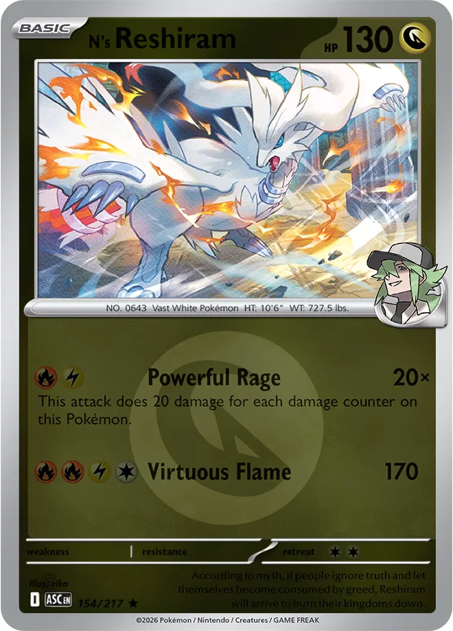 N's Reshiram (Energy Symbol Pattern) 154  - Reverse Holofoil ME Ascended Heroes - Rare