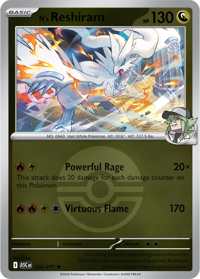 N's Reshiram (Poke Ball) 154  - Reverse Holofoil ME Ascended Heroes - Rare