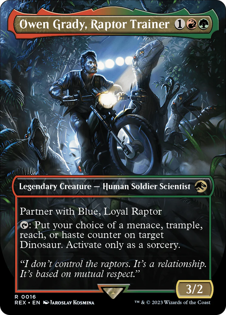 Owen Grady, Raptor Trainer (Borderless) (REX-016)  Foil - Jurassic World Collection