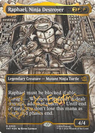 Raphael, Ninja Destroyer (Borderless) (Gold-Stamped Signature) (TMT-303) Foil - Teenage Mutant Ninja Turtles