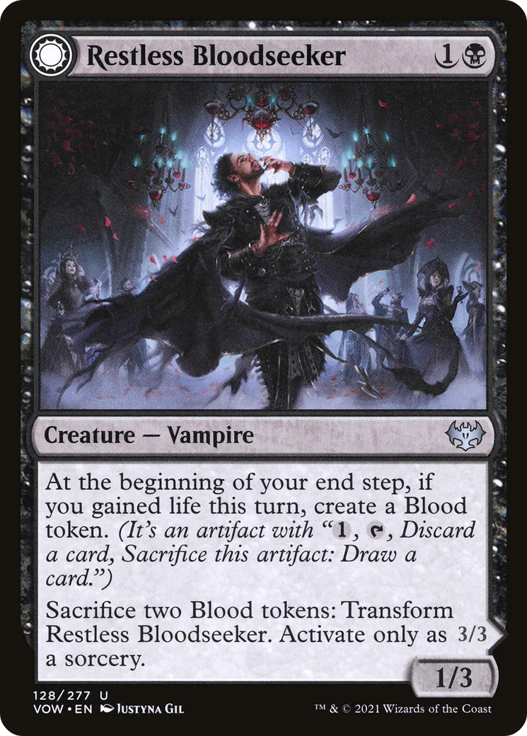 Restless Bloodseeker (VOW-128)  Foil - Innistrad: Crimson Vow: (Double Faced Transform) - Image 3
