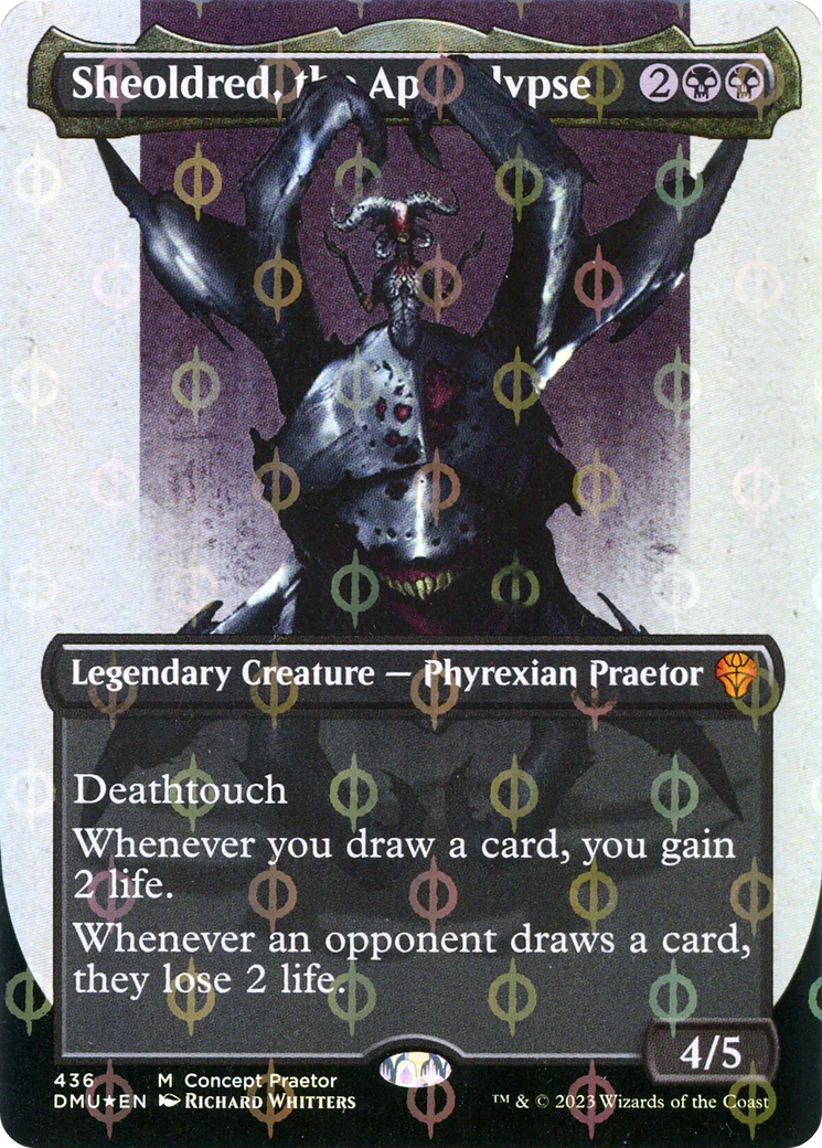 Sheoldred, the Apocalypse (Concept Praetor) (Step-And-Compleat Foil) (ONE-436) Foil - Dominaria United (Borderless)