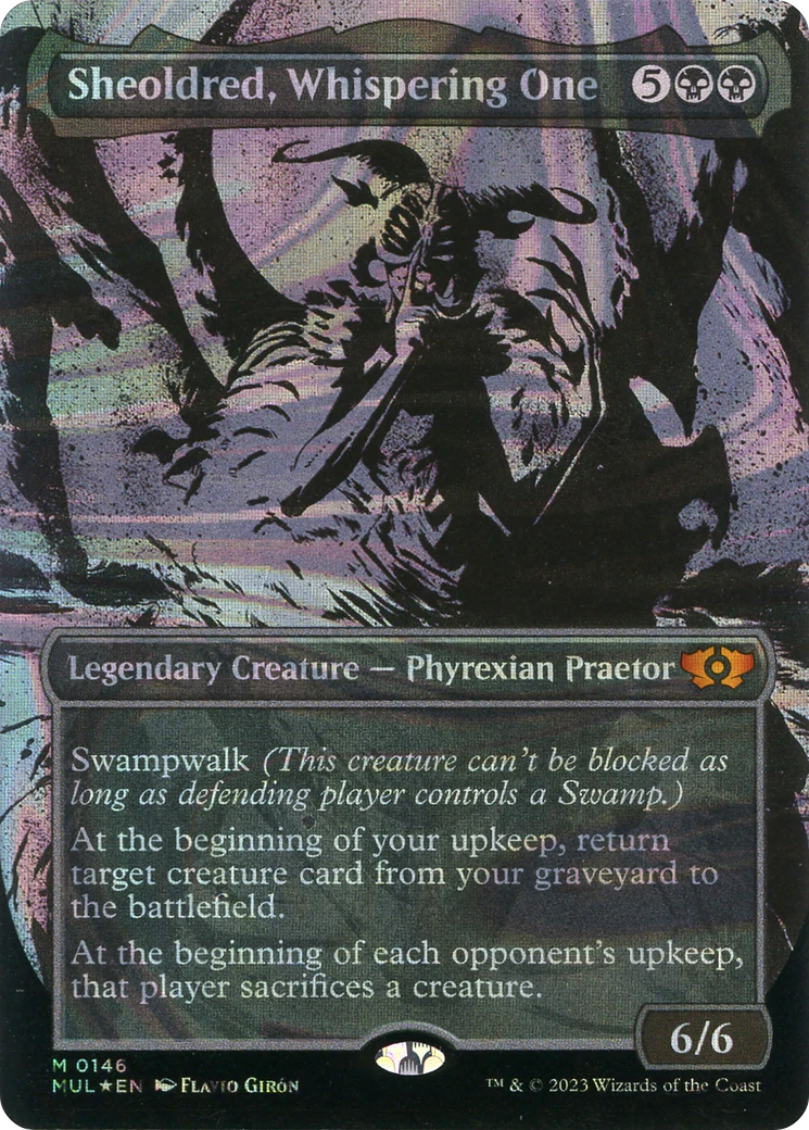 Sheoldred, Whispering One (Halo Foil) (MUL-146)  Foil - Multiverse Legends: (Showcase) (Borderless)