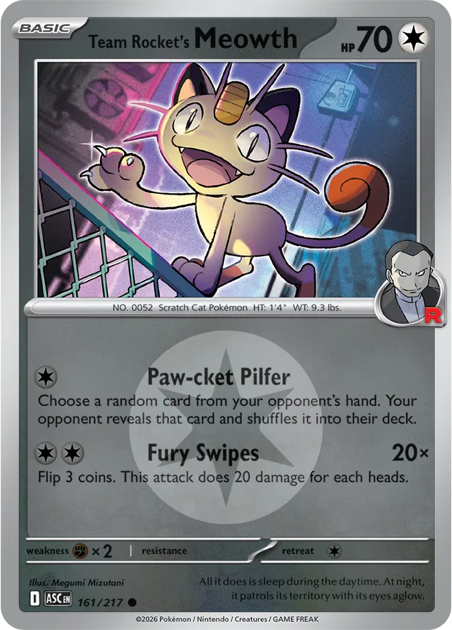 Team Rocket's Meowth (Energy Symbol Pattern) 161  - Reverse Holofoil ME Ascended Heroes - Common