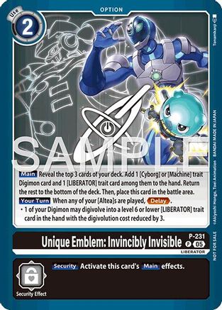 Unique Emblem: Invincibly Invisible (Dawn of Liberator Box Topper) (P-231) - Digimon Promotion Cards Foil