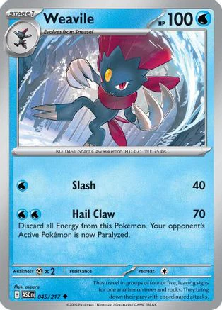 Weavile 045/217  - Reverse Holofoil ME Ascended Heroes - Uncommon